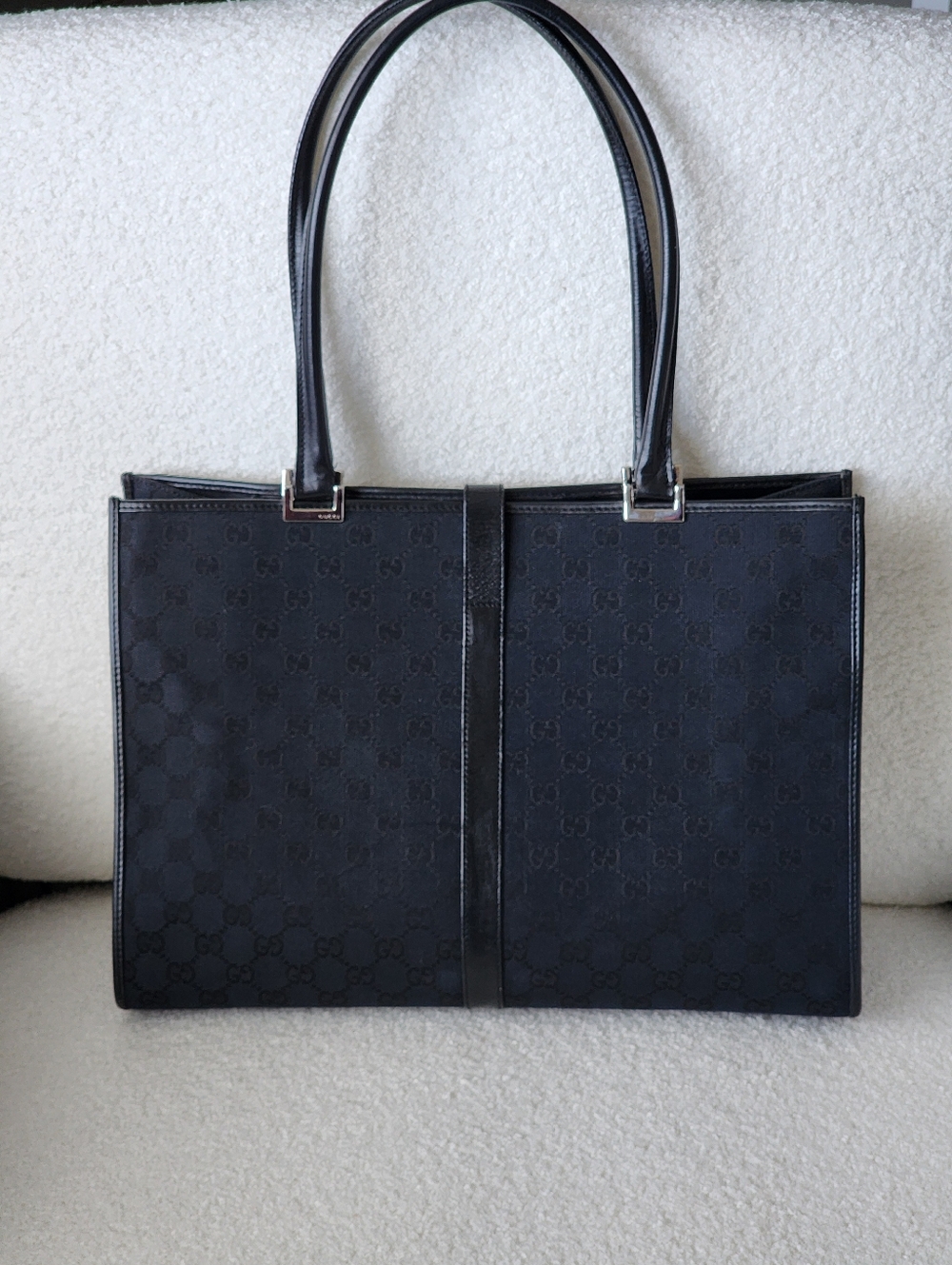 Vintage Gucci Monogram Jackie Bardot Large Black Tote Archival Tom Ford Y2K Era - Picture 4 of 11